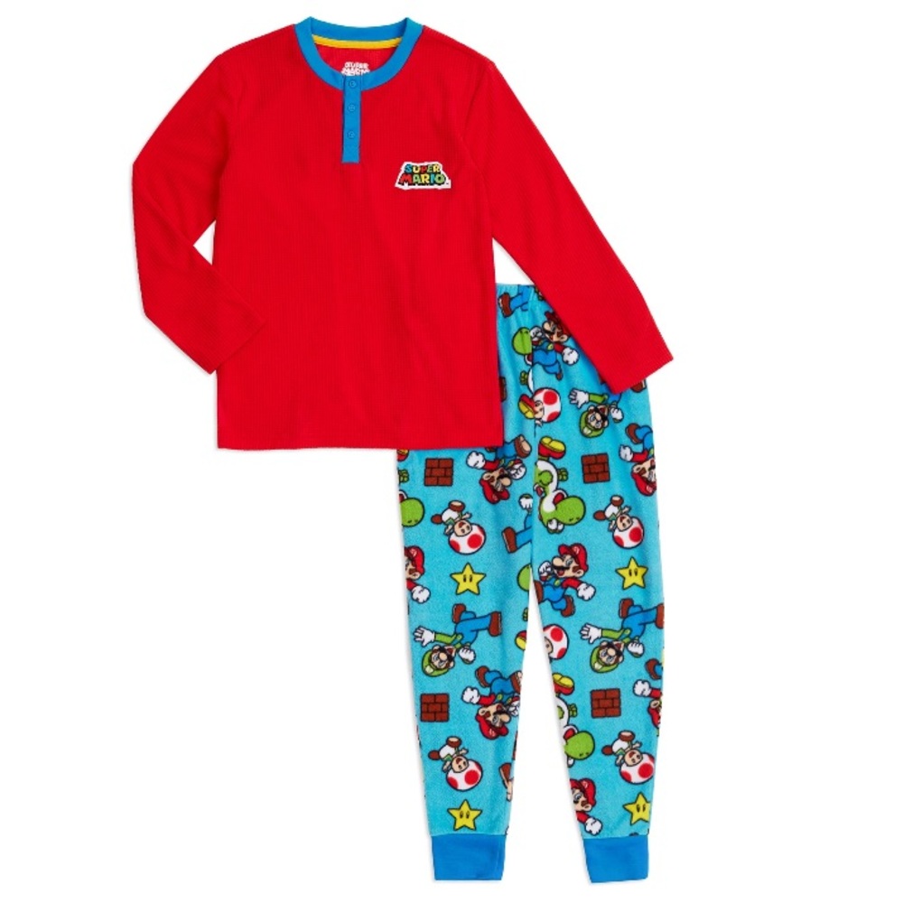 Nintendo Super Mario Brothers kids red blue pajamas w Mario Luigi Yoshi 6/7